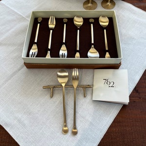Korean Premium Bronzeware BANGJJA YUGI 한국 유기 놋그릇 - Tea Fork Tea Spoon Set - Gift Set - Fruit Forks - Dessert Spoon - Dessert Cutlery