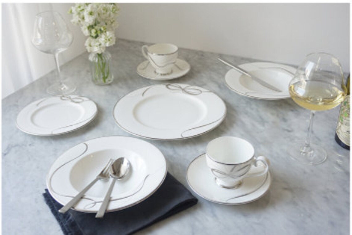 Hankook chinaware Silver Ribbon Brunch/Home Set 10 pc Etsy