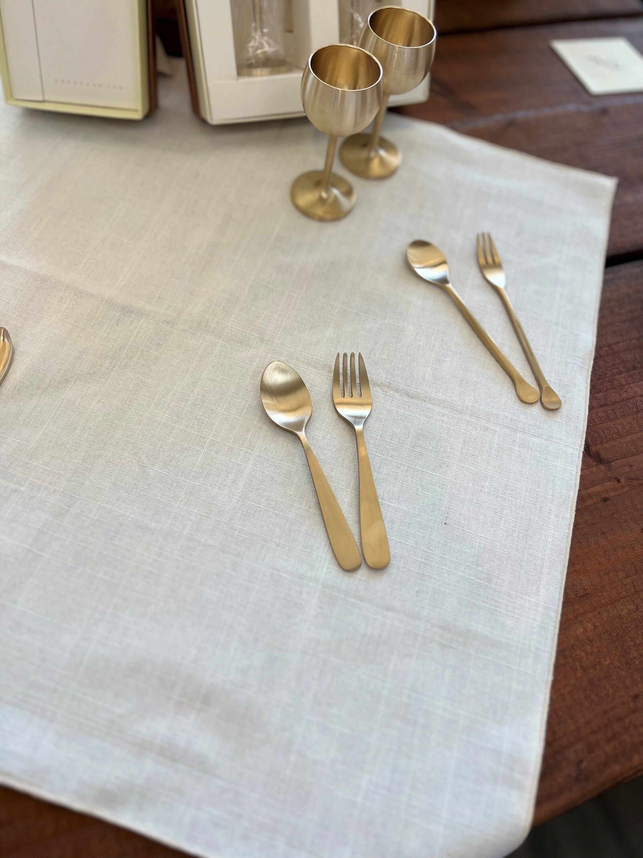 Korean Premium Bronzeware BANGJJA YUGI 한국 유기 놋그릇 - Tea Fork Tea Spoon Set - Fruit Forks - Dessert Spoon - Dessert Cutlery Set
