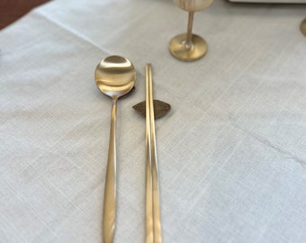 Korean Premium Bronzeware BANGJJA YUGI 한국 유기 놋그릇 - Adult Cutlery Set (1 Set - 4 Pieces) with Gift Box - Korean Gift