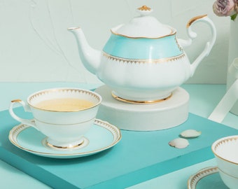 Hankook chinaware [Royal] Pale Blue Coffee/Tea 2 Sets (4pc), with Tea Pot