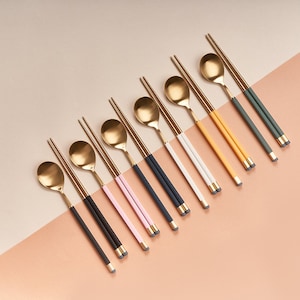 Kara Gold or Satin Spoon & Chopstick Set - Cutlery Set