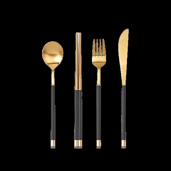 Bogen Kara Gold, Satin Dinner Set (spoon, Fork, Knife, Chopsticks