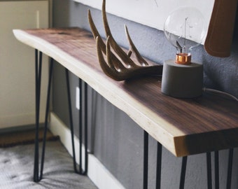 Handmade Live Edge Walnut Narrow Console Table