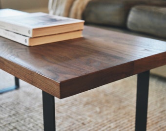 Solid Walnut Coffee Table, Farmhouse coffee table, Solid Wood coffee table, Industrial coffee table with Metal Legs, Small Coffee table