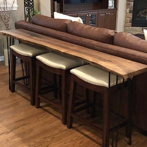 Handmade Live Edge Sofa Table Walnut with Metal Legs, Rustic Industrial Entryway Console, Home Bar Table