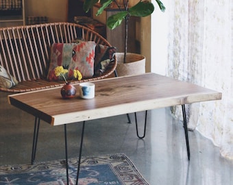 Live Edge Black Walnut Coffee Table, Furniture, Wood Slab, Vintage, Rustic, Mid Century Modern, Farmhouse, Industrial, Wood