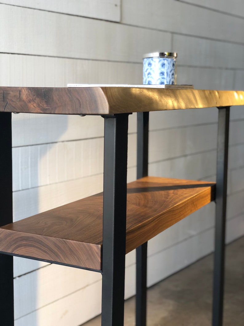 Customizable Live Edge Console Table With Shelf Handmade Etsy