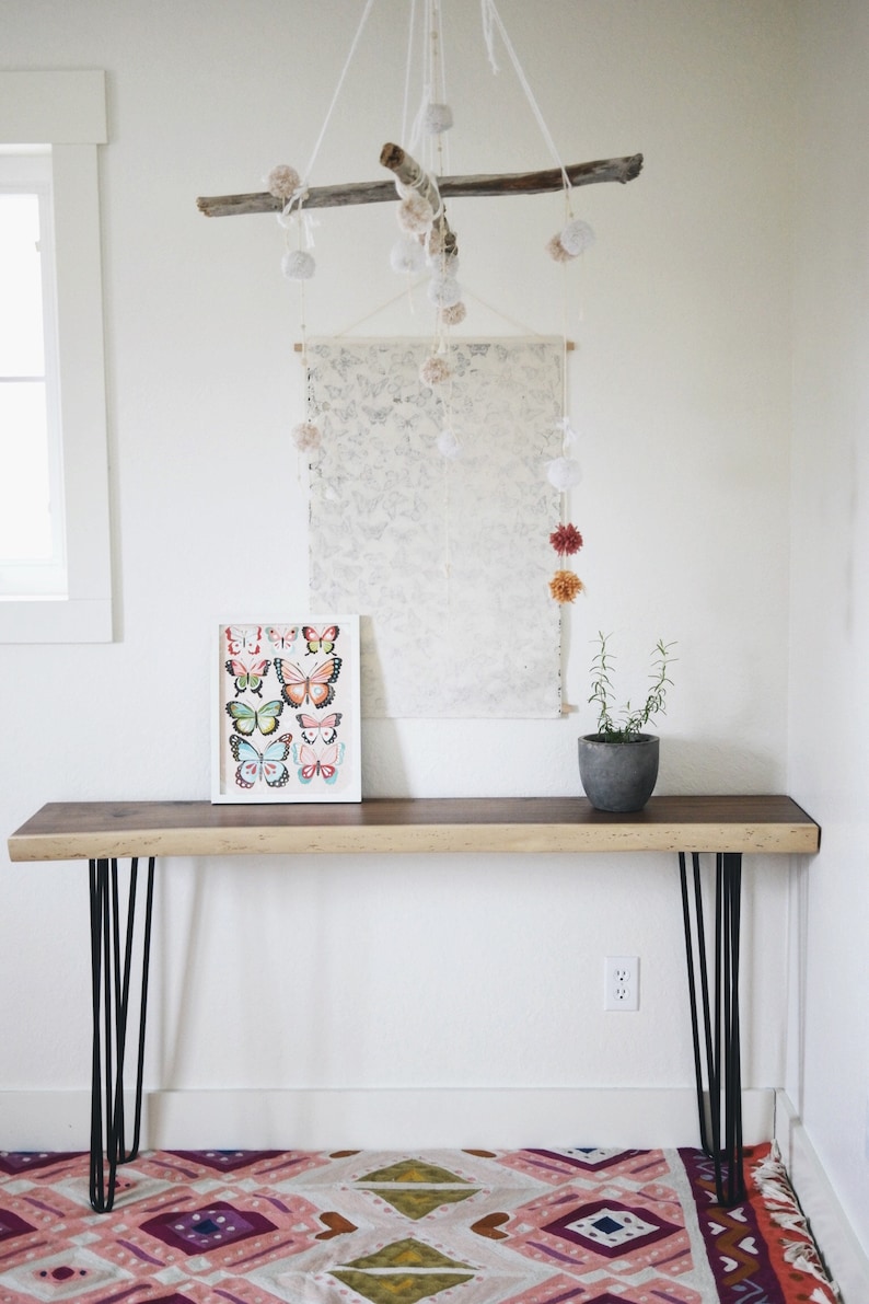 Live Edge Walnut Console Table, Modern Walnut Sofa Table, Mid Century Entry Table, Entryway Table, Live Edge Wood Console, Metal Legs, Long image 3