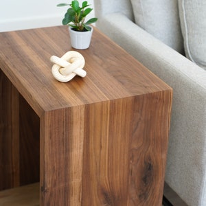Solid Walnut Waterfall End Table, Modern Side Table, Handcrafted Wood Nightstand