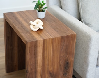Solid Walnut End Table, Modern Waterfall Side Table Solid Wood End Table, Walnut or White Oak Night Stand Handcrafted End Table
