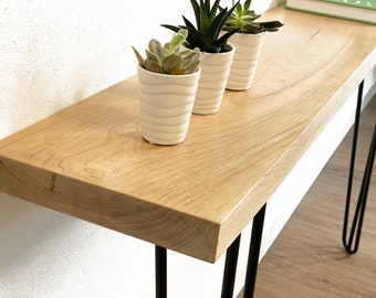 Narrow Console Table in Solid Walnut or Maple with Hairpin Legs - Farmhouse Entry Table, Wall Mounted Foyer Table
