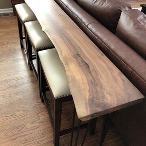 Handmade Live Edge Sofa Table Walnut with Metal Legs, Rustic Industrial Entryway Console, Home Bar Table image 2