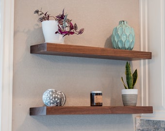 Solid Walnut Floating Shelf, Any Size, Included Easy Mount Heavy Duty, Steel Bracket, Fasteners