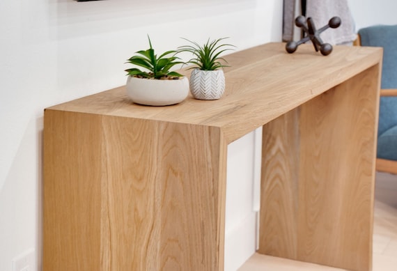 Modern Oak Waterfall Entry Table – Solid Wood Console, Entryway