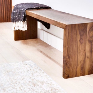 Solid Walnut Waterfall Bench – Modern Entryway, Bedroom, End of Bed Seat