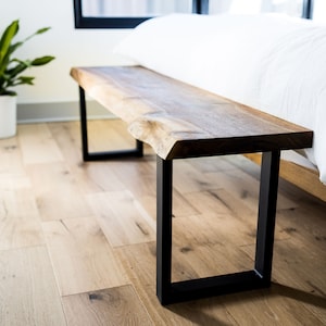 Bedroom Bench Handmade Live Edge Black Walnut Bench for End of Bed - Wooden Bench Accent Bench Walnut Live Edge Bench