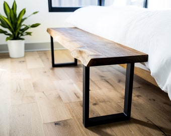 Bedroom Bench Handmade Live Edge Black Walnut Bench for End of Bed - Wooden Bench Accent Bench Walnut Live Edge Bench