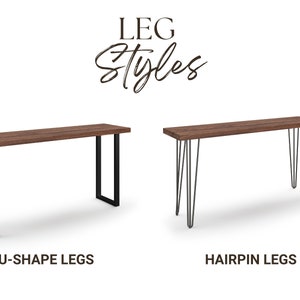 May include: Two wooden tabletops with different leg styles. The table on the left has black U-shaped legs. The table on the right has black hairpin legs. The text "LEG Styles" is at the top of the image.