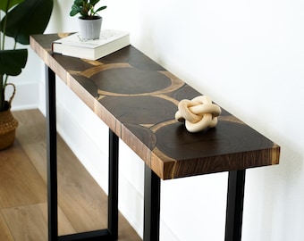 Solid Walnut Coffee Table, Unique Wood Slice Design, Metal Legs