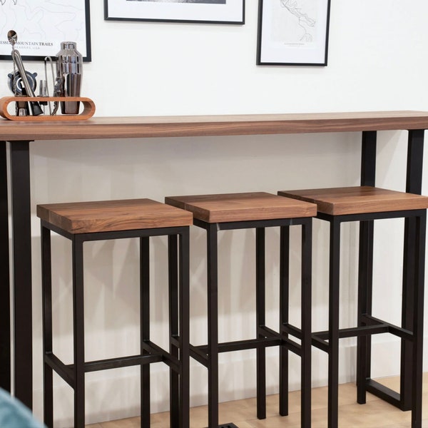 Customizable Solid Walnut Bar Table - Bar Top | Modern Bar w/o Stools | Solid Wood Bar I Walnut Table