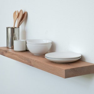 Natural Oak Floating Shelf with Bracket, Light wood floating shelves, Floating oak shelves with Hidden Bracket, Oak Kitchen Shelves Custom