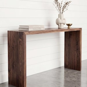 Walnut Waterfall Console Table Handmade Straight Edge Console Cascading Collection