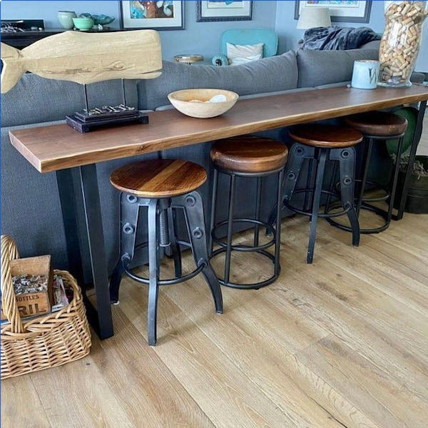 Modern Solid Bar Table - Live Edge Walnut | Handmade Walnut Sofa Table Bar Top | Farmhouse Bench
