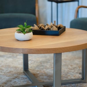 Round Coffee Table for Living Room - Round Oak Coffee Table Wooden Solid Oak Modern Coffee Table with Metal Legs - Custom Made