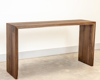 Walnut Waterfall Console Table Handmade Straight Edge Console Cascading Collection