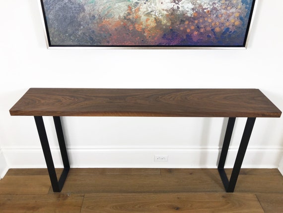 Solid Black Walnut Narrow Console Table, Narrow Dark Wood Console Table