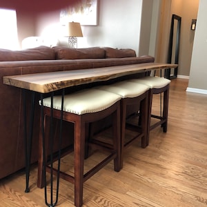 Handmade Live Edge Sofa Table Walnut with Metal Legs, Rustic Industrial Entryway Console, Home Bar Table image 4