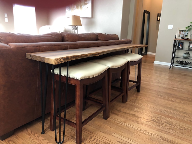 Handmade Live Edge Sofa Table Walnut with Metal Legs, Rustic Industrial Entryway Console, Home Bar Table image 4