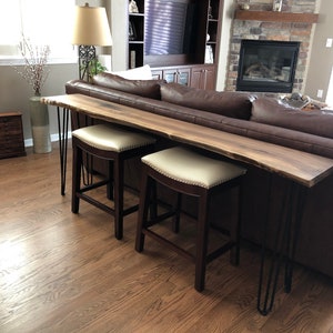 Handmade Live Edge Sofa Table Walnut with Metal Legs, Rustic Industrial Entryway Console, Home Bar Table image 5