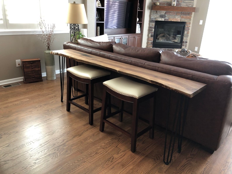 Handmade Live Edge Sofa Table Walnut with Metal Legs, Rustic Industrial Entryway Console, Home Bar Table image 5