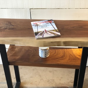 Customizable Live Edge Console Table With Shelf- Handmade Solid Walnut Table - Any Size