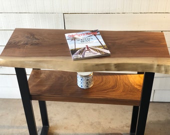Customizable Live Edge Console Table With Shelf- Handmade Solid Walnut Table - Any Size