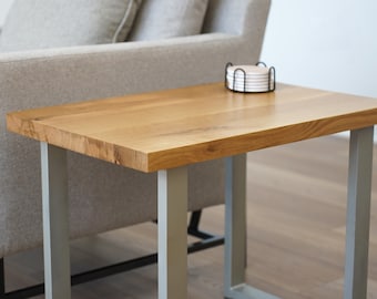 Solid Oak End Table, U-Shape Legs, Handcrafted Livingroom Nightstand