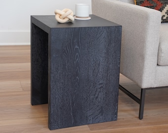 White Oak End Table, Black Waterfall End Table, Modern Side Table Solid Wood End Table, Solid White Oak Night Stand Handcrafted Table