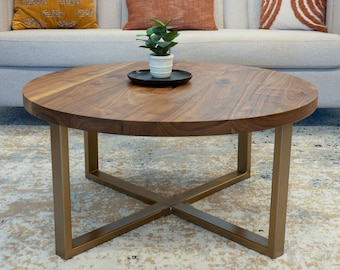 Round Walnut Coffee Table – Solid Wood, Mid-Century Modern Legs