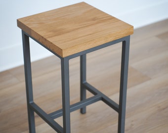 Customizable White Oak Bar Stool Straight Edge White Oak Bar Height & Counter Height Stool - Solid White Oak or Walnut Stool