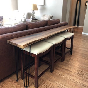 Handmade Live Edge Sofa Table Walnut with Metal Legs, Rustic Industrial Entryway Console, Home Bar Table image 6