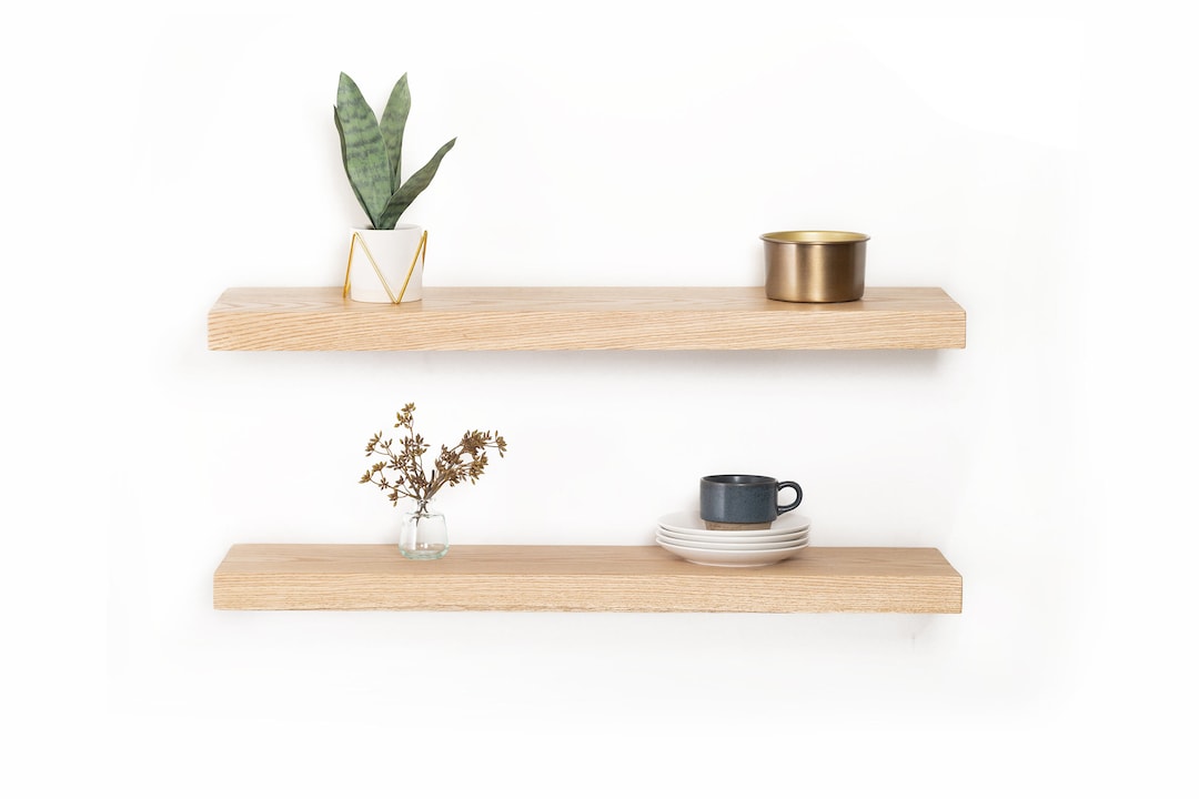 White Oak Floating Shelf With Bracket, Light Wood Floating Shelves