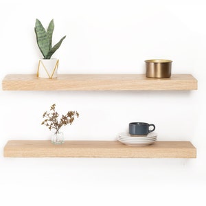 White Oak Floating Shelf with Bracket, Light wood floating shelves, Floating white oak shelves with Hidden Bracket, Oak Kitchen Shelves