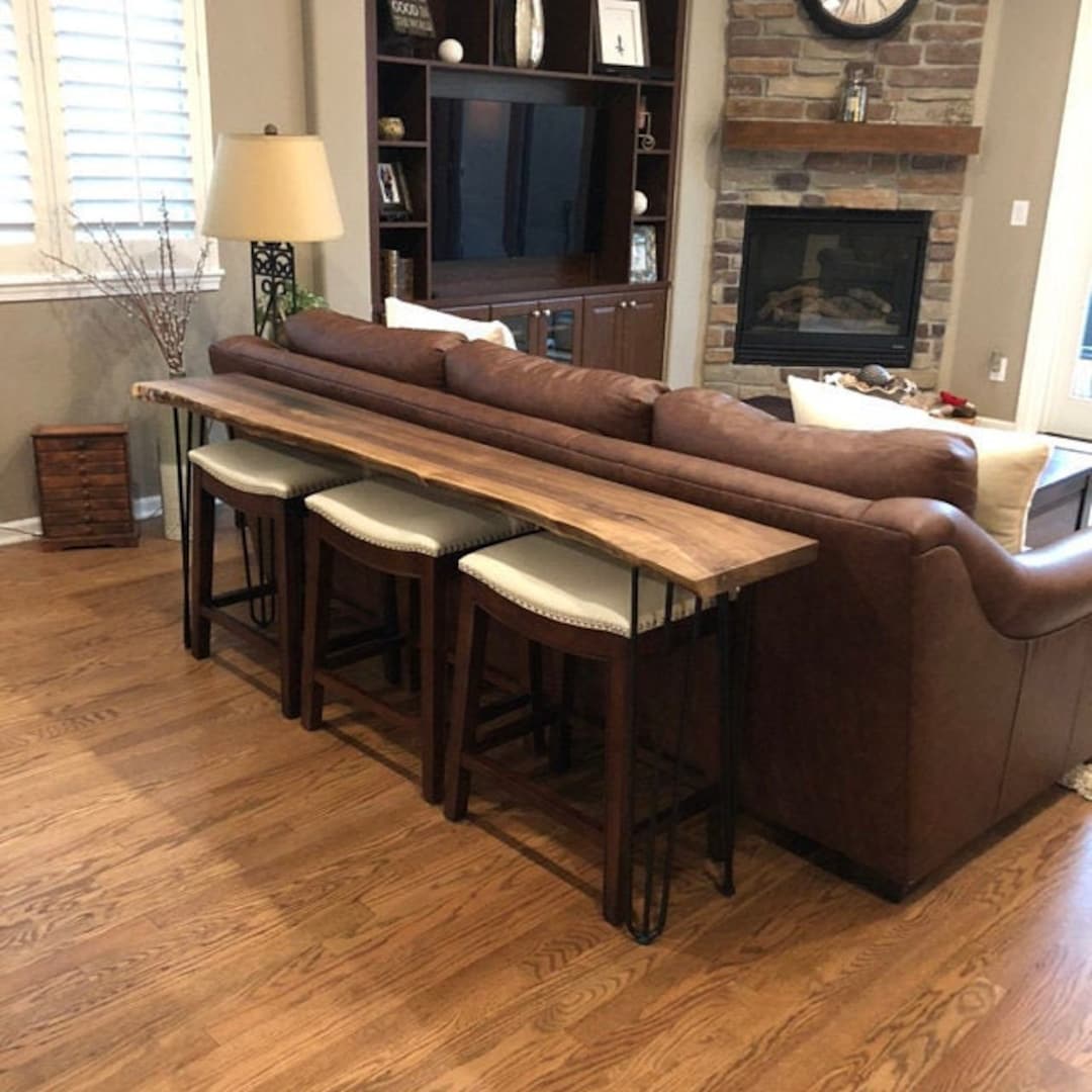 Handmade Live Edge Sofa Table Walnut With Metal Legs Rustic