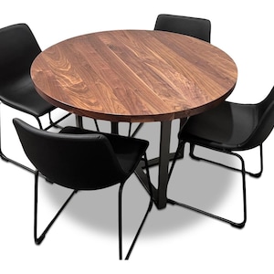 Solid Wood Round Dining Table with Metal Base for Kitchen Sits 4- Solid Wood Dining Table Custom Made Choose from Walnut, Maple or White Oak