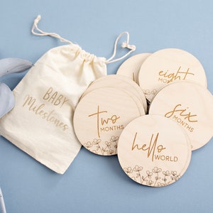 Floral Milestone Rounds | Monthly Milestone Set | Engraved Monthly Milestones | Monthly Baby Photo Prop | Baby Shower Gift | Wood Milestones