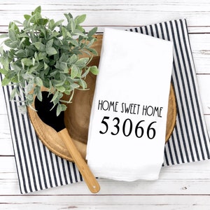 Home Sweet Home Personalized Zip Code Flour Sack Towel Style 3