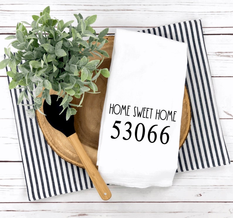 Home Sweet Home Personalized Zip Code Flour Sack Towel Style 3