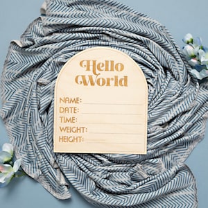 Hello World Birth Stat Sign | Modern Birth Stat Sign | Arch Birth Announcement Sign | Newborn Announcement Sign | Hospital Newborn Photo